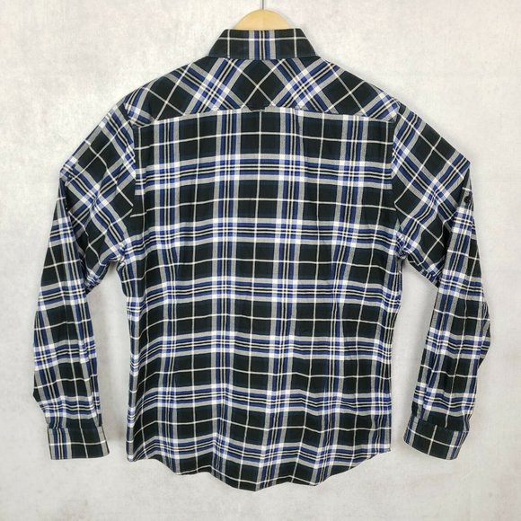 Express Fitted Plaid Pearl Snap Long Sleeve Shirt - Picture 2 of 8